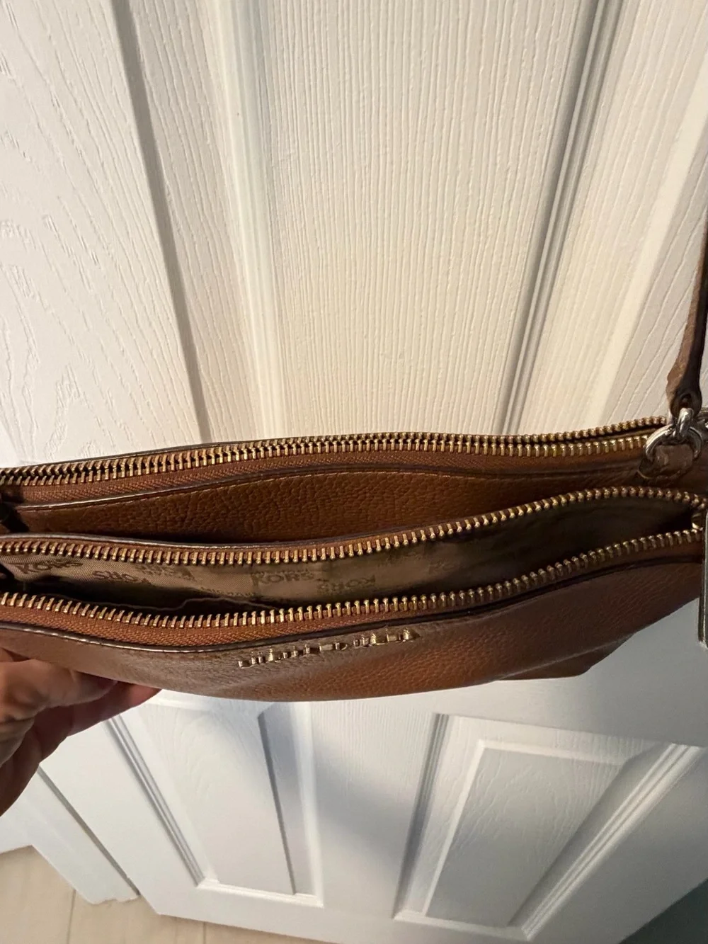 Michael Kors Brown Leather Double-Zip Crossbody with Gold Hardware